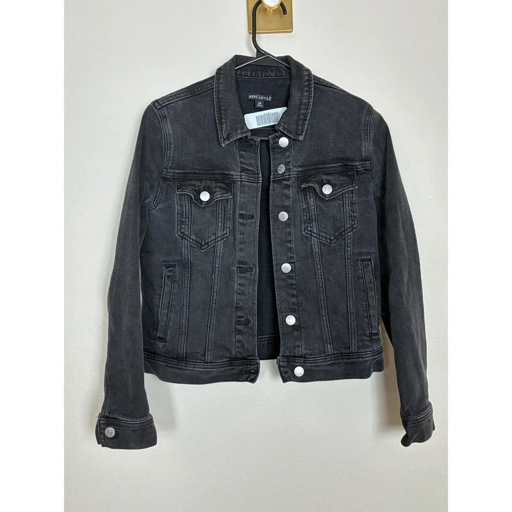 J. Crew Mercantile Womens Black Denim Jacket J6776 Faded Stretch Jean Jacket XS - Picture 1 of 10